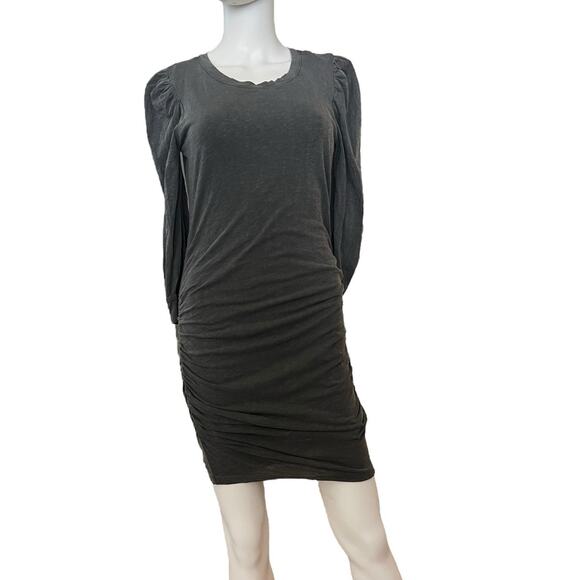 NWT Sundry Anthropologie Washed Black Ruched Sleeve Fitted Knit Mini Dress 2 M - Picture 2 of 5